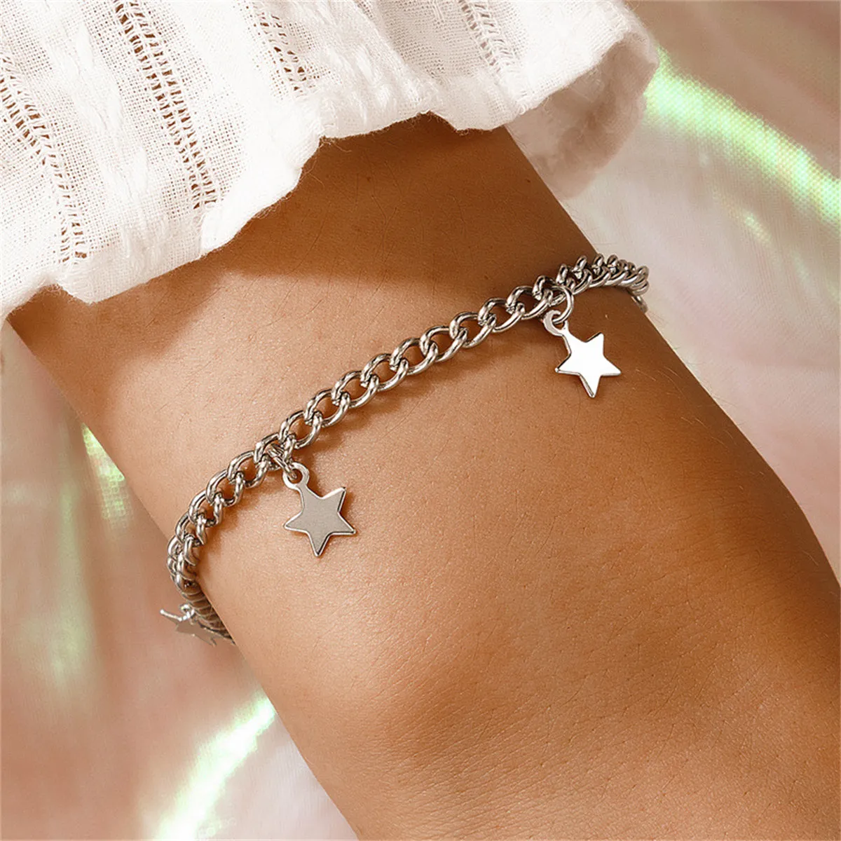 Silver-Plated Star Station Bracelet