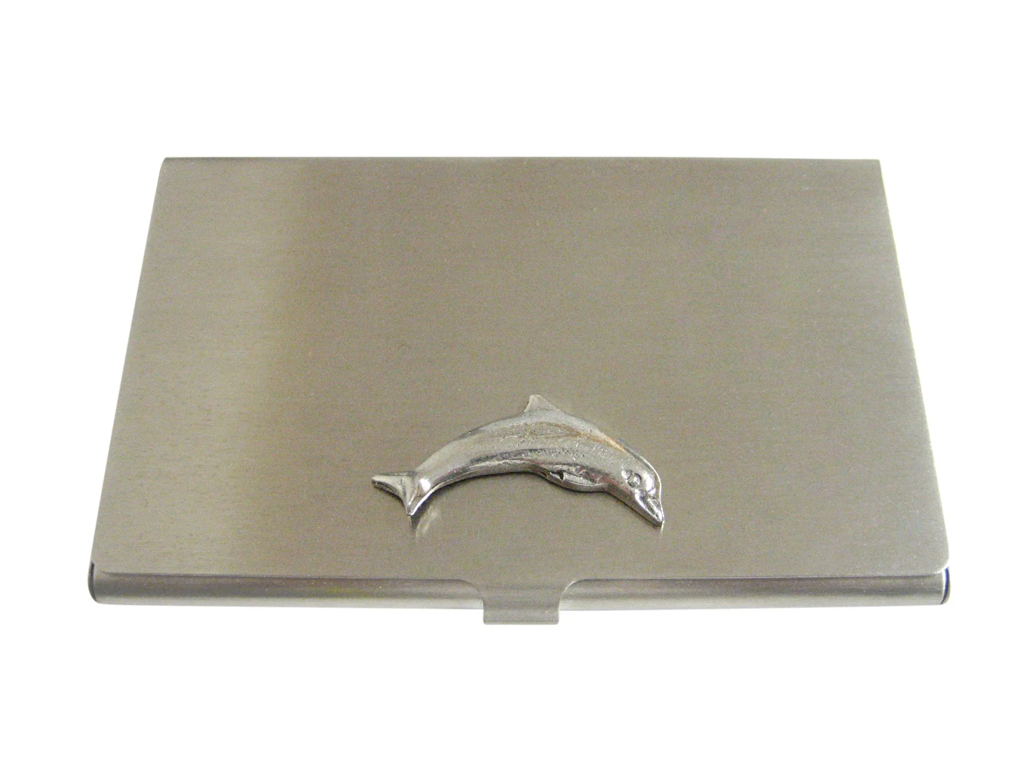 Silver Toned Textured Dolphin Business Card Holder