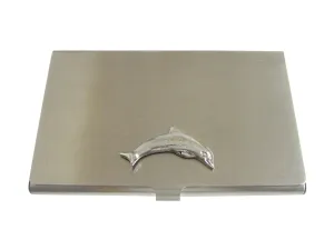 Silver Toned Textured Dolphin Business Card Holder