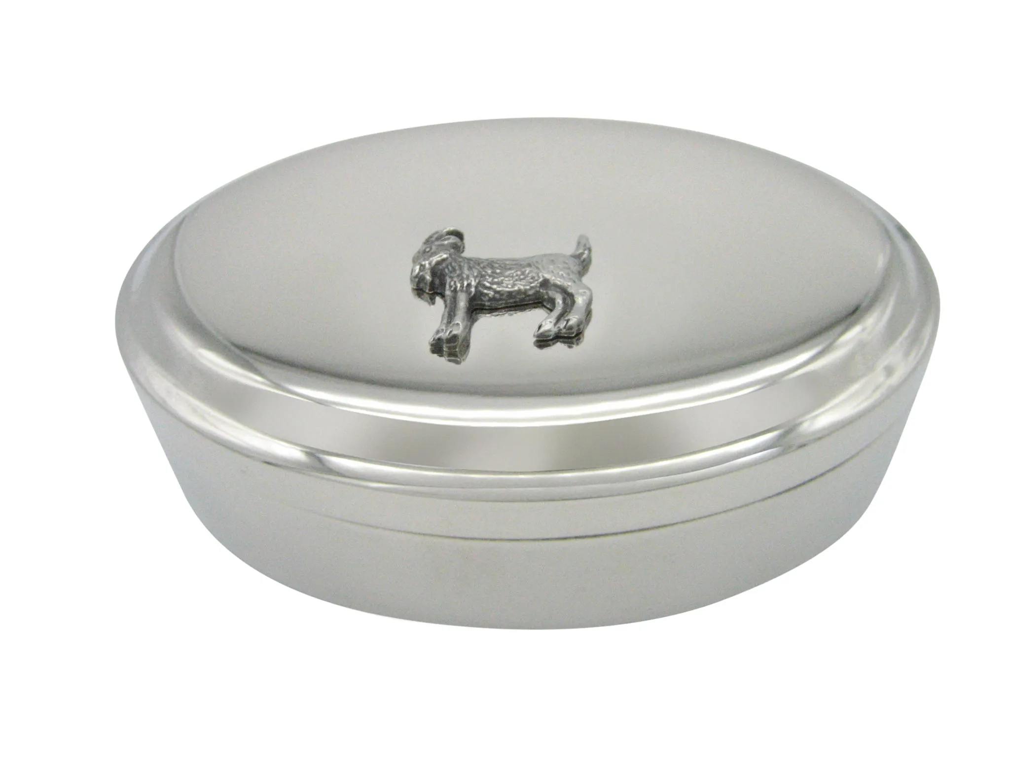 Silver Toned Textured Goat Pendant Oval Trinket Jewelry Box