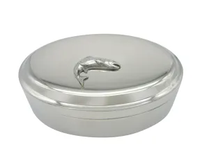 Silver Toned Textured Salmon Fish Oval Jewelry Trinket Box
