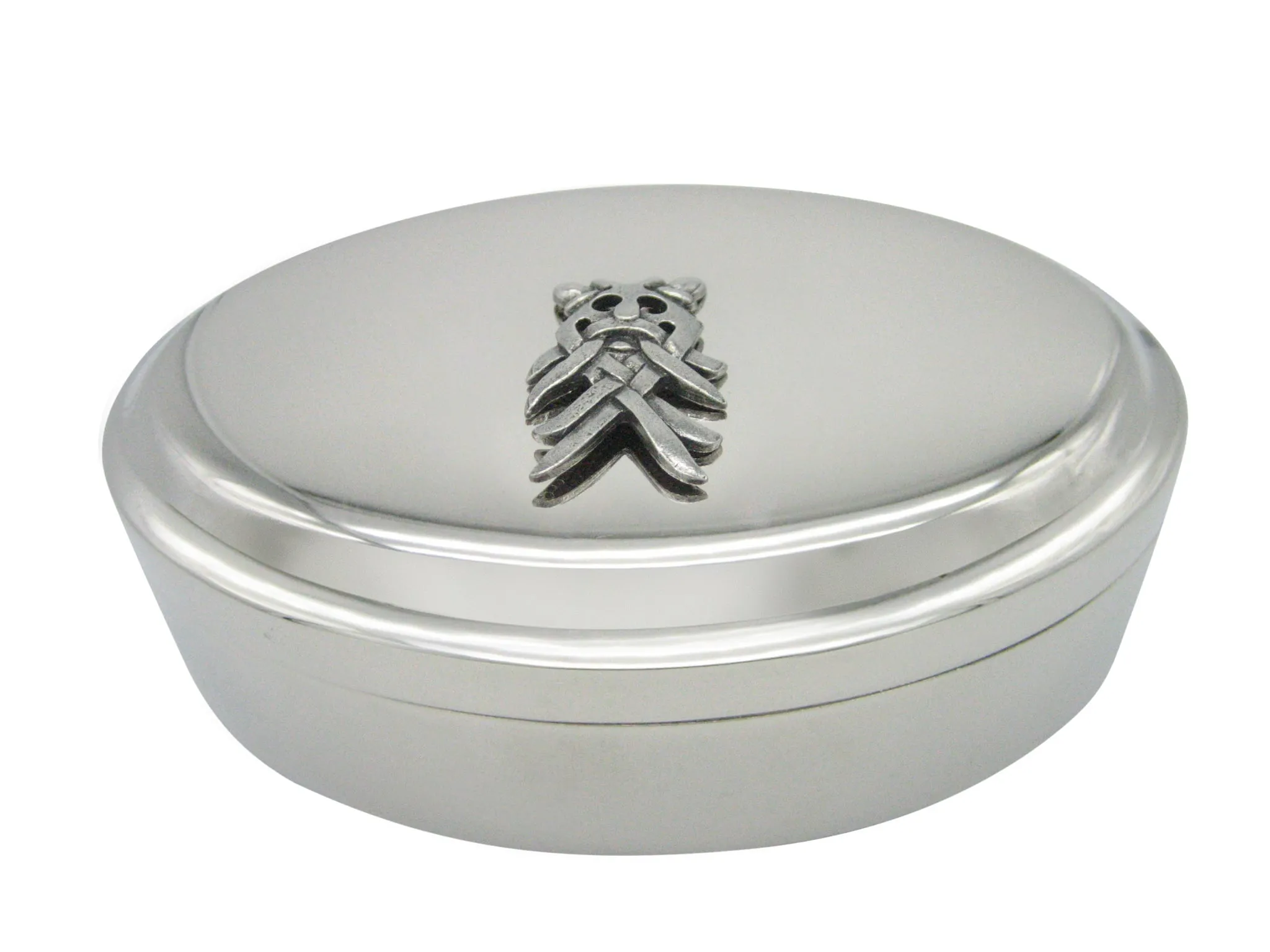 Silver Toned Textured Viking Odin Mask Pendant Oval Trinket Jewelry Box