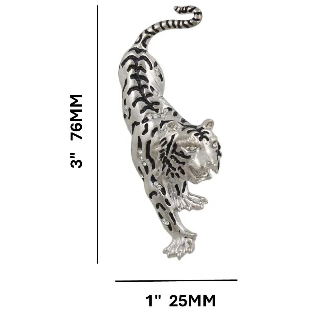 Silver with Black Stripes Tiger on the Prowl Brooch Pin - PRA042