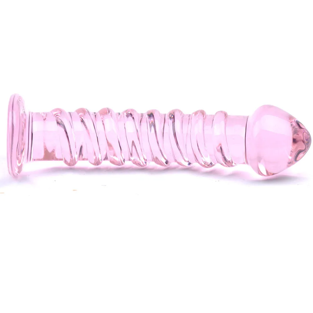 Sinfully Pink Textured Glass Dildo