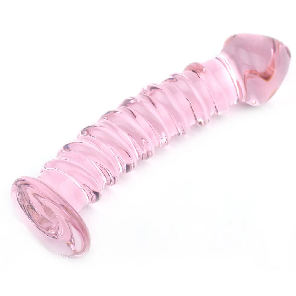 Sinfully Pink Textured Glass Dildo
