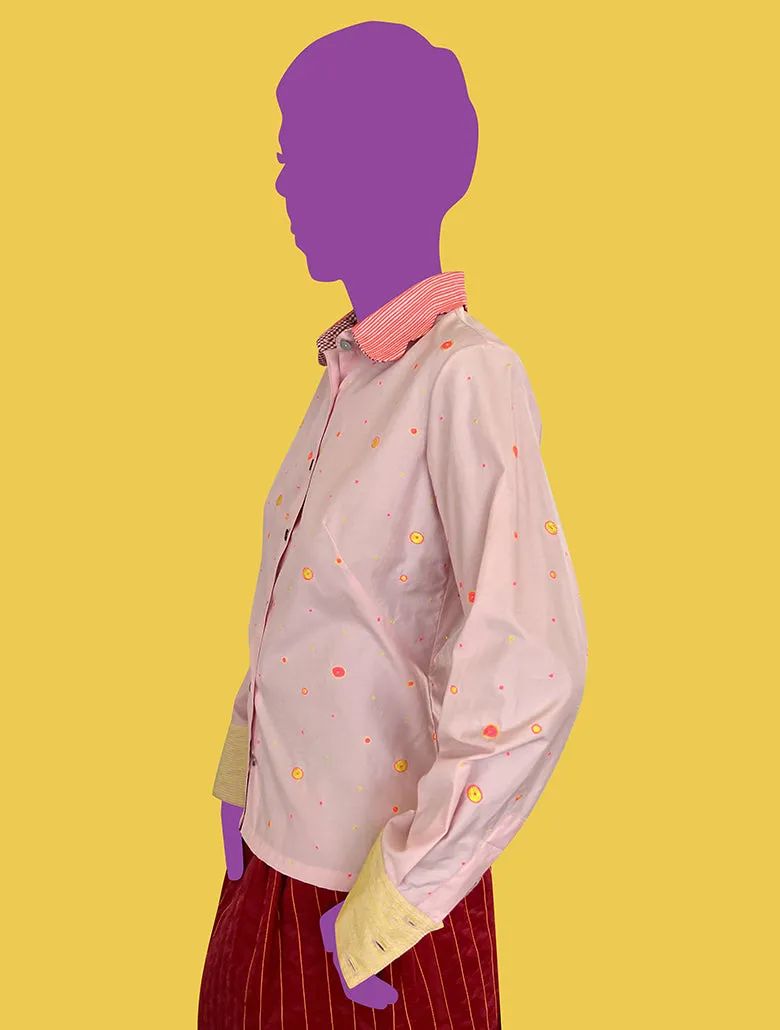 Soft Pink Cotton Shirt With Dot Dot Embroidery
