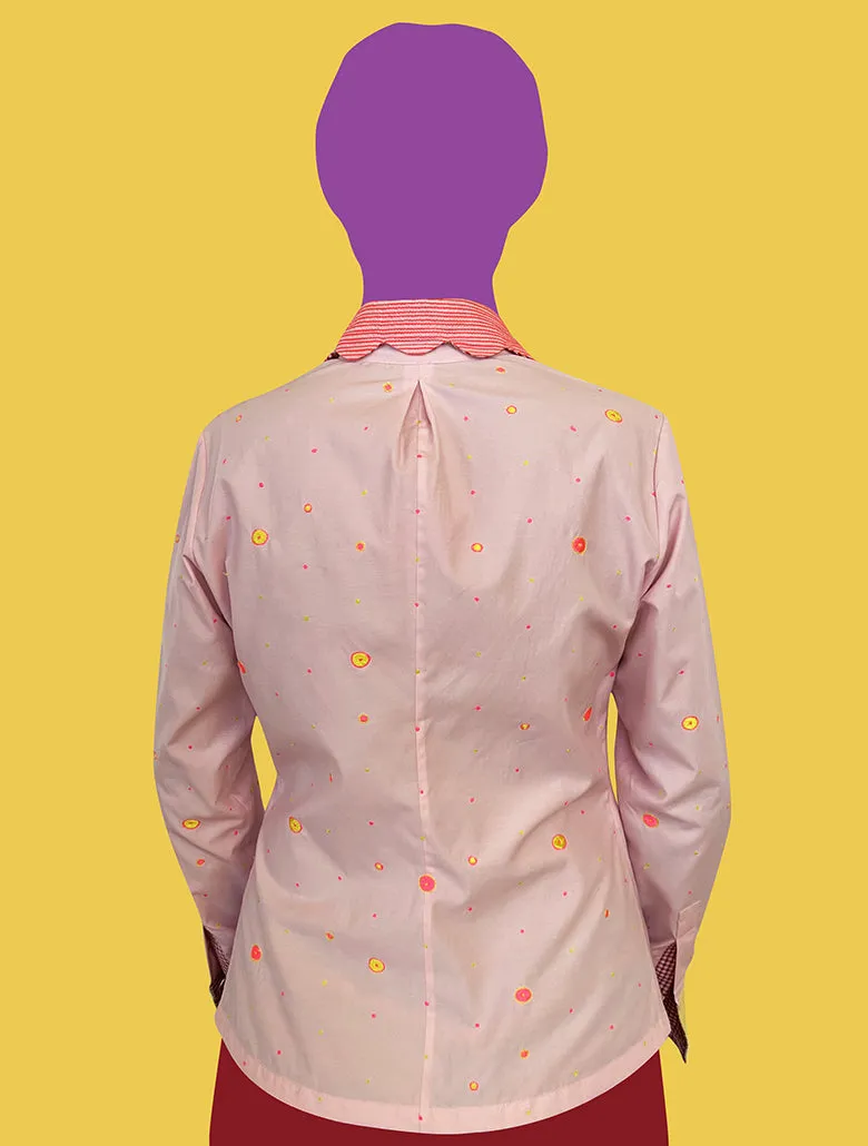 Soft Pink Cotton Shirt With Dot Dot Embroidery