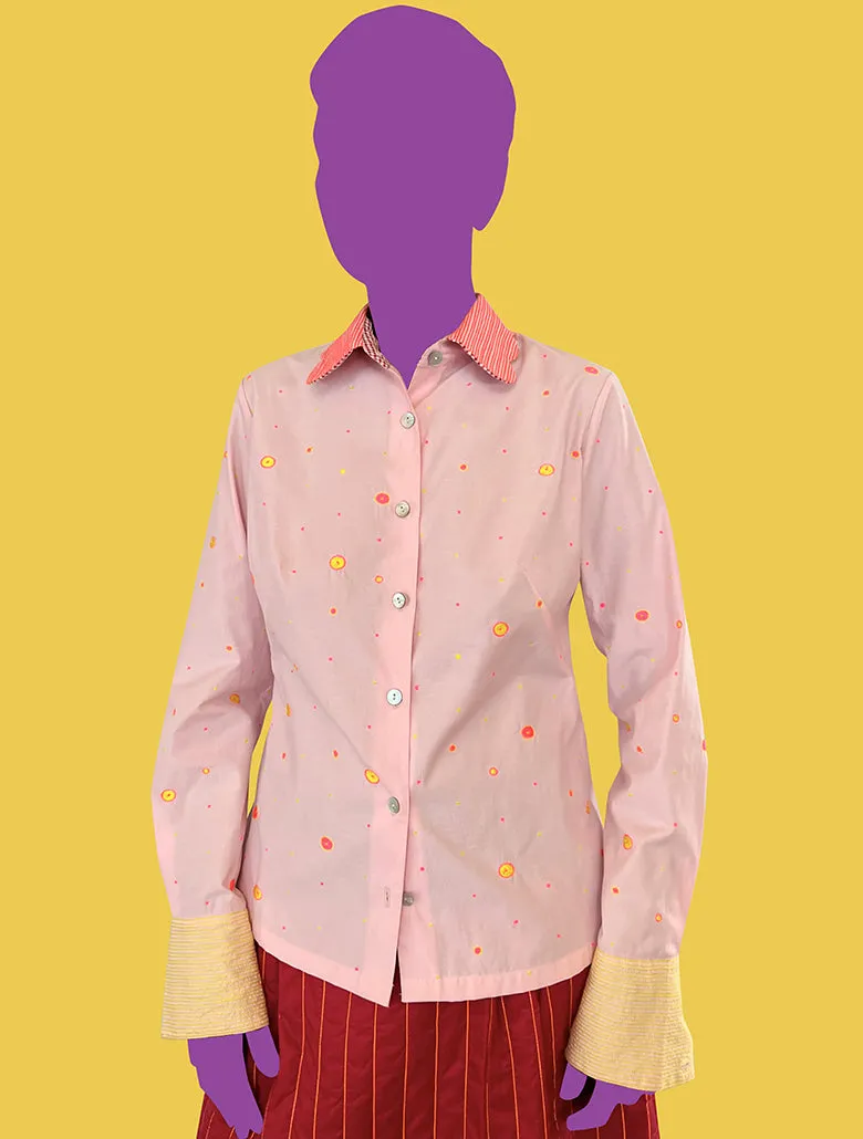 Soft Pink Cotton Shirt With Dot Dot Embroidery