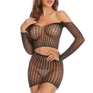 Solid Off Shoulder Hollow Out See Through Bodycon Dress