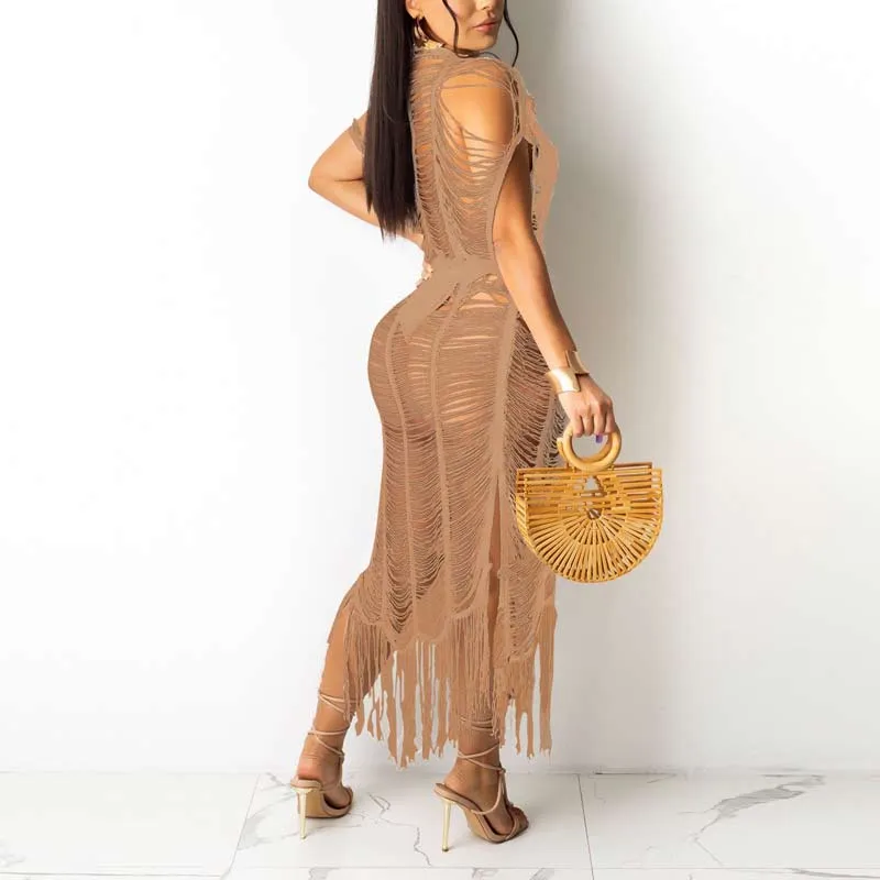 Solid Sleeveless Cut Out See Through Cover Up Dress