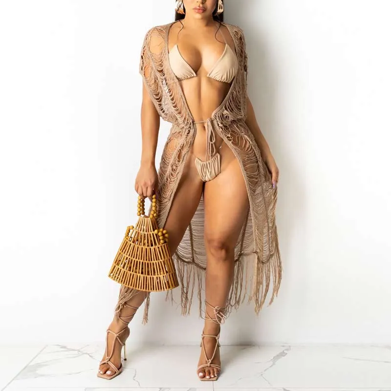 Solid Sleeveless Cut Out See Through Cover Up Dress
