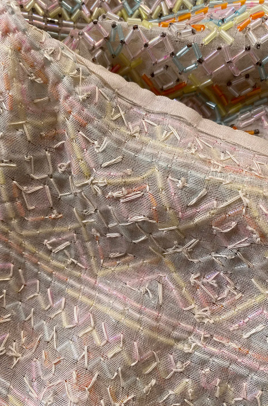 Spring 1981 Halston Couture Runway Hand Beaded Pastel Color Dress