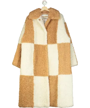 Stand Studio Beige Nicki Checked Faux Sherling Coat One Size