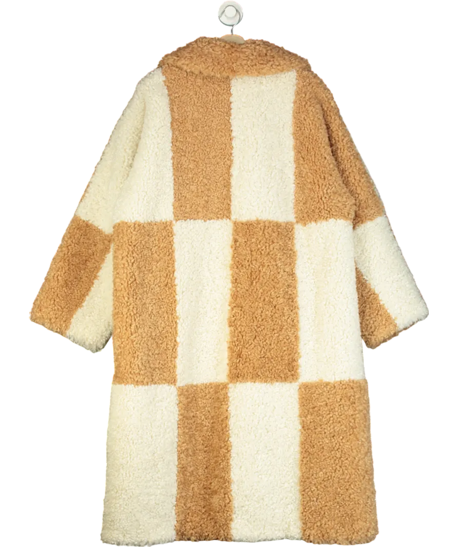 Stand Studio Beige Nicki Checked Faux Sherling Coat One Size