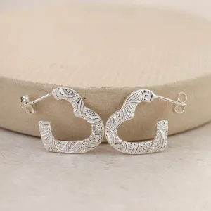 Sterling Silver Textured Heart Cut Out Earrings