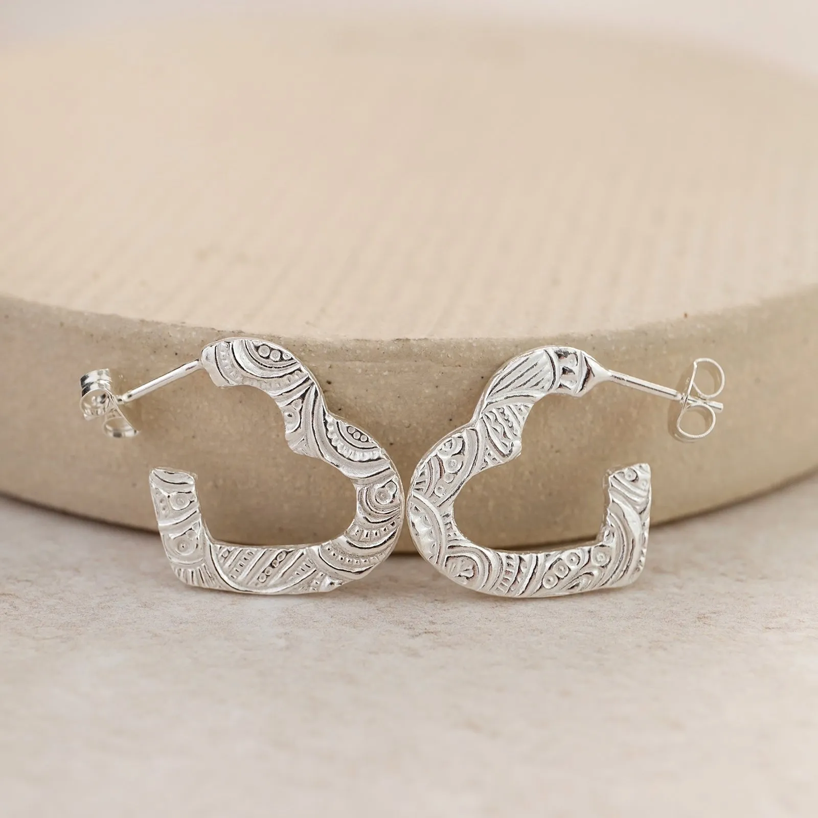 Sterling Silver Textured Heart Cut Out Earrings
