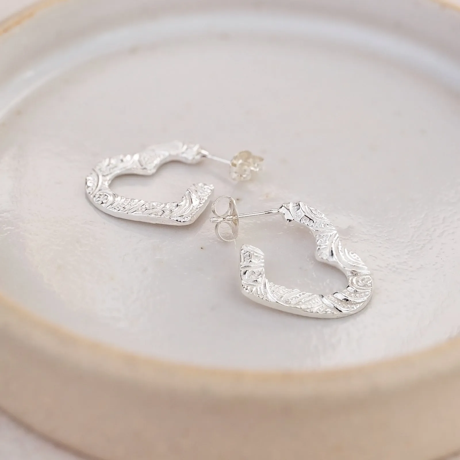 Sterling Silver Textured Heart Cut Out Earrings