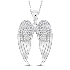 Sterling Silver Womens Round Diamond Angel Wings Pendant 3/8 Cttw