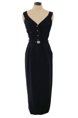Striking Spring 1996 Chanel by Karl Lagerfeld Black Fitted Dress w Pockets Chanel Buttons & Belt