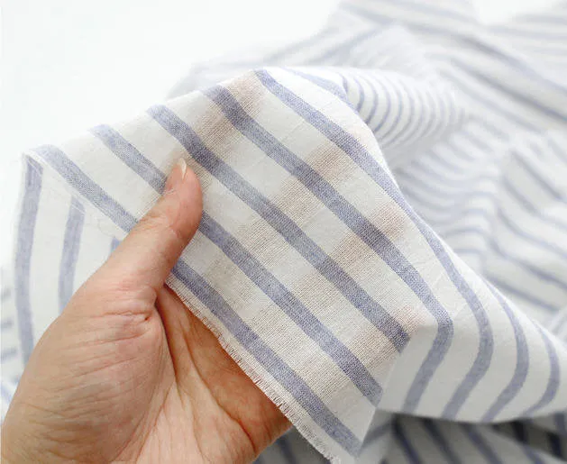Stripes Cotton Gauze Fabric - Blue, Red, Yellow, Brown, Navy or Pink - 55 Inches Wide - By the Yard 4717-1