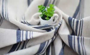 Stripes Linen Blend Fabric, 59 inches wide, Multiple Stripes, Vintage Look, Korean Fabric Cotton Linen - Green or Navy - By the Yard 40035-1