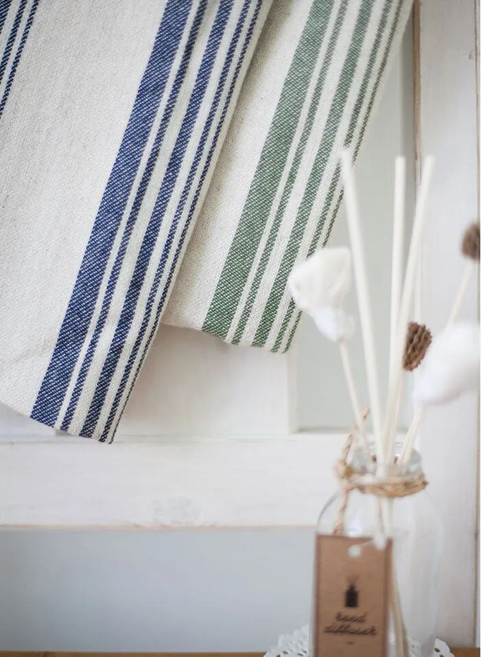 Stripes Linen Blend Fabric, 59 inches wide, Multiple Stripes, Vintage Look, Korean Fabric Cotton Linen - Green or Navy - By the Yard 40035-1