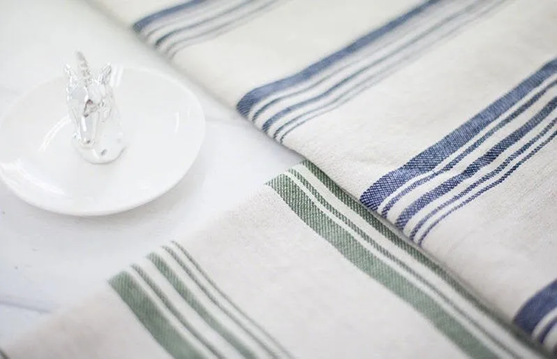 Stripes Linen Blend Fabric, 59 inches wide, Multiple Stripes, Vintage Look, Korean Fabric Cotton Linen - Green or Navy - By the Yard 40035-1
