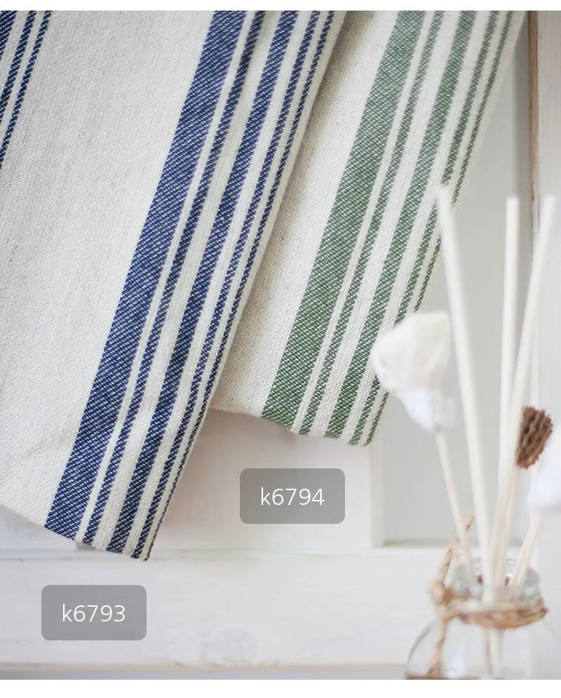 Stripes Linen Blend Fabric, 59 inches wide, Multiple Stripes, Vintage Look, Korean Fabric Cotton Linen - Green or Navy - By the Yard 40035-1