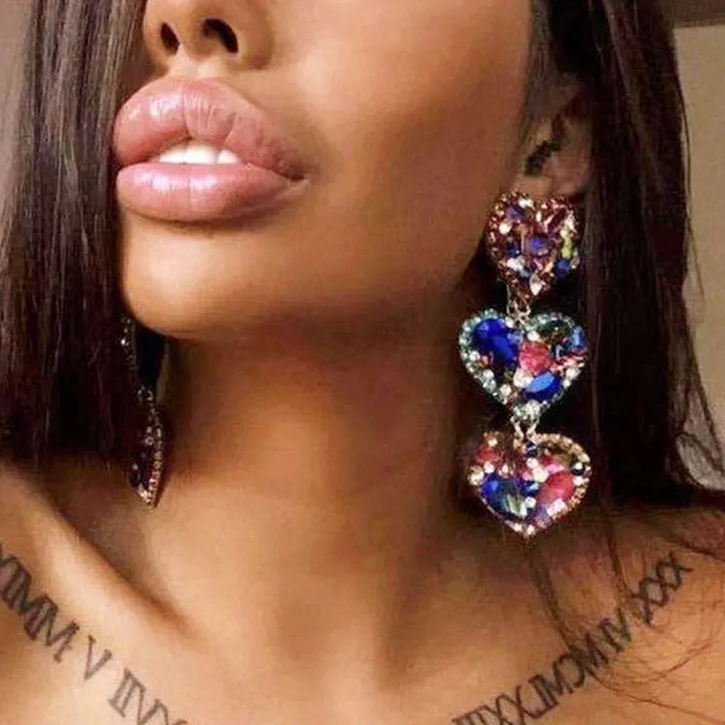 Studded Heart Pattern Drop Earrings