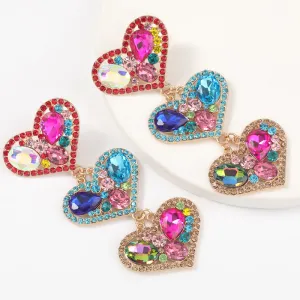 Studded Heart Pattern Drop Earrings