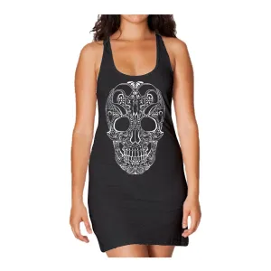 Sugar Skull Tattoo Skull Women's Long Tank Dress (Black)