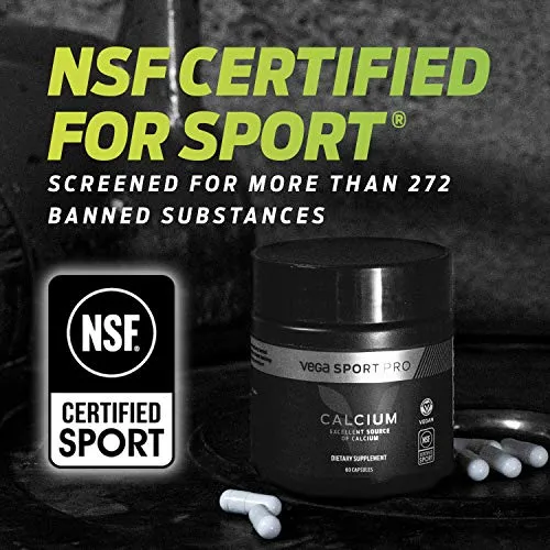 Suplementos Vega Sport Pro, calcio (60 cápsulas) – Certificado NSF, vegano certificado, píldoras sin gluten