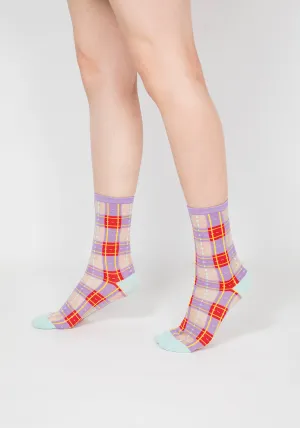 Tartan Sheer Socks - Purple & Red