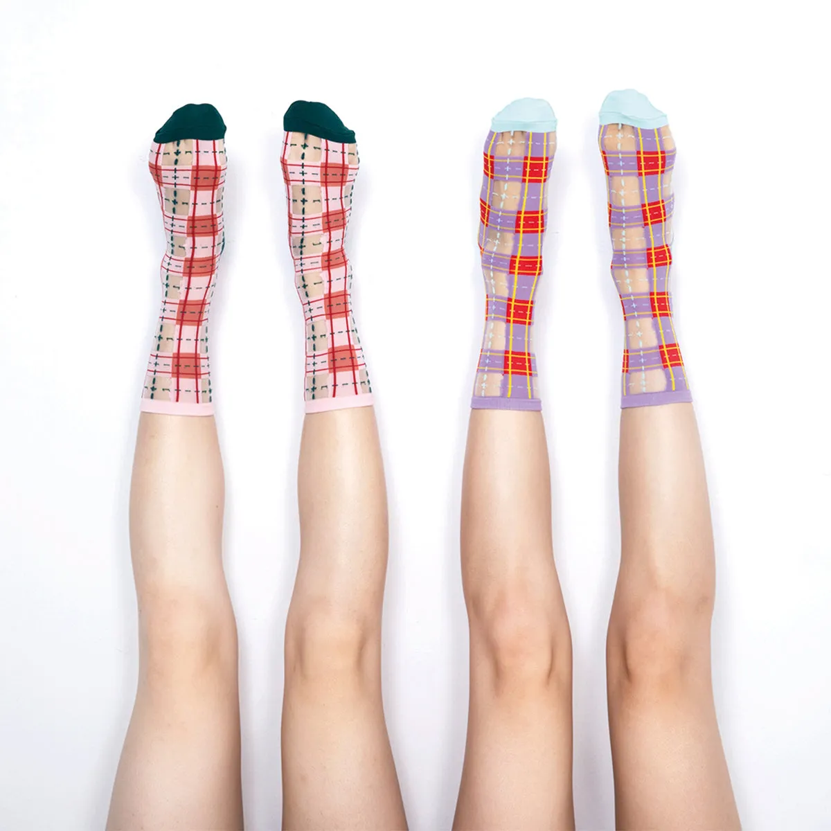 Tartan Sheer Socks - Purple & Red