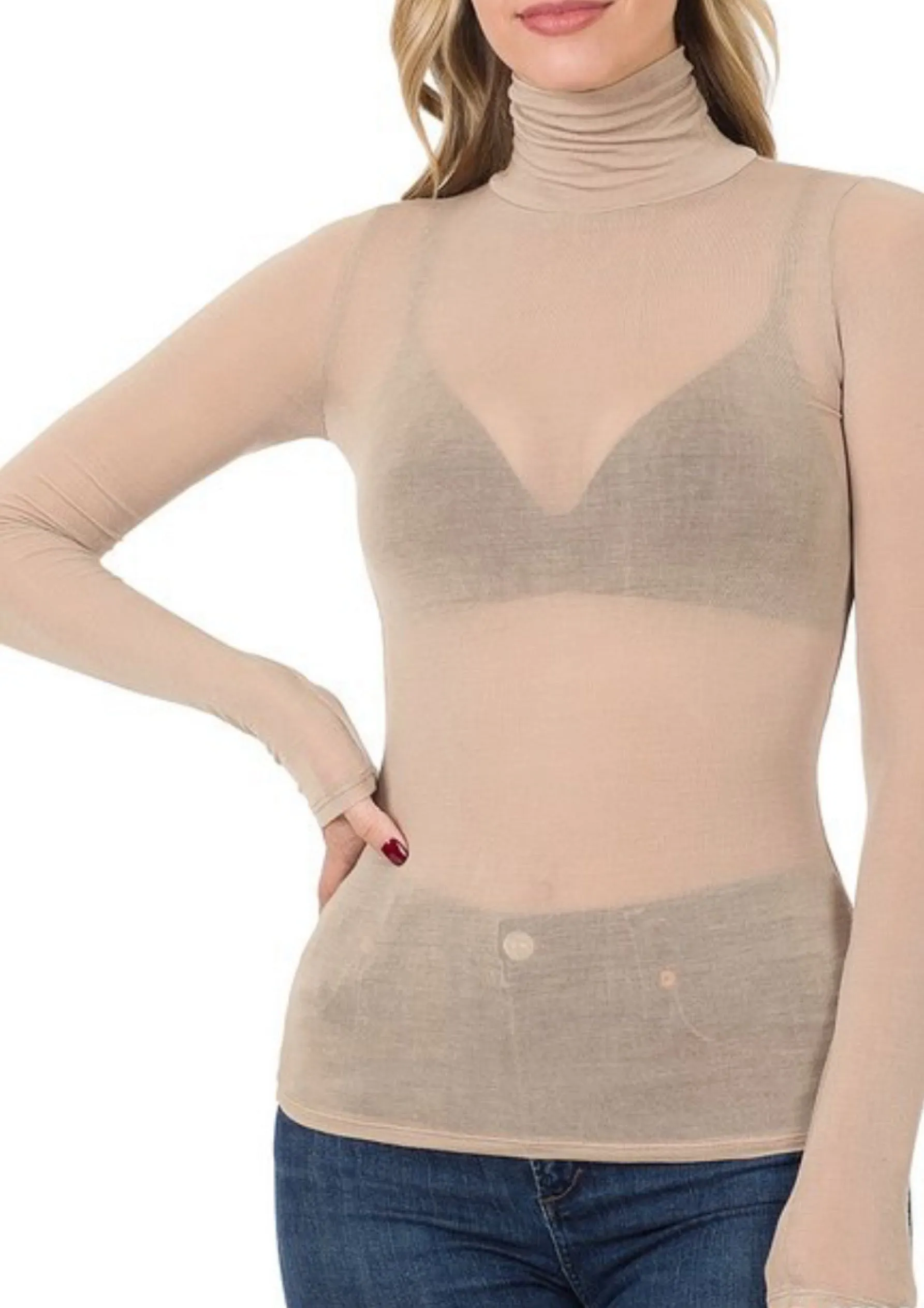 Tencel See Through Turtleneck