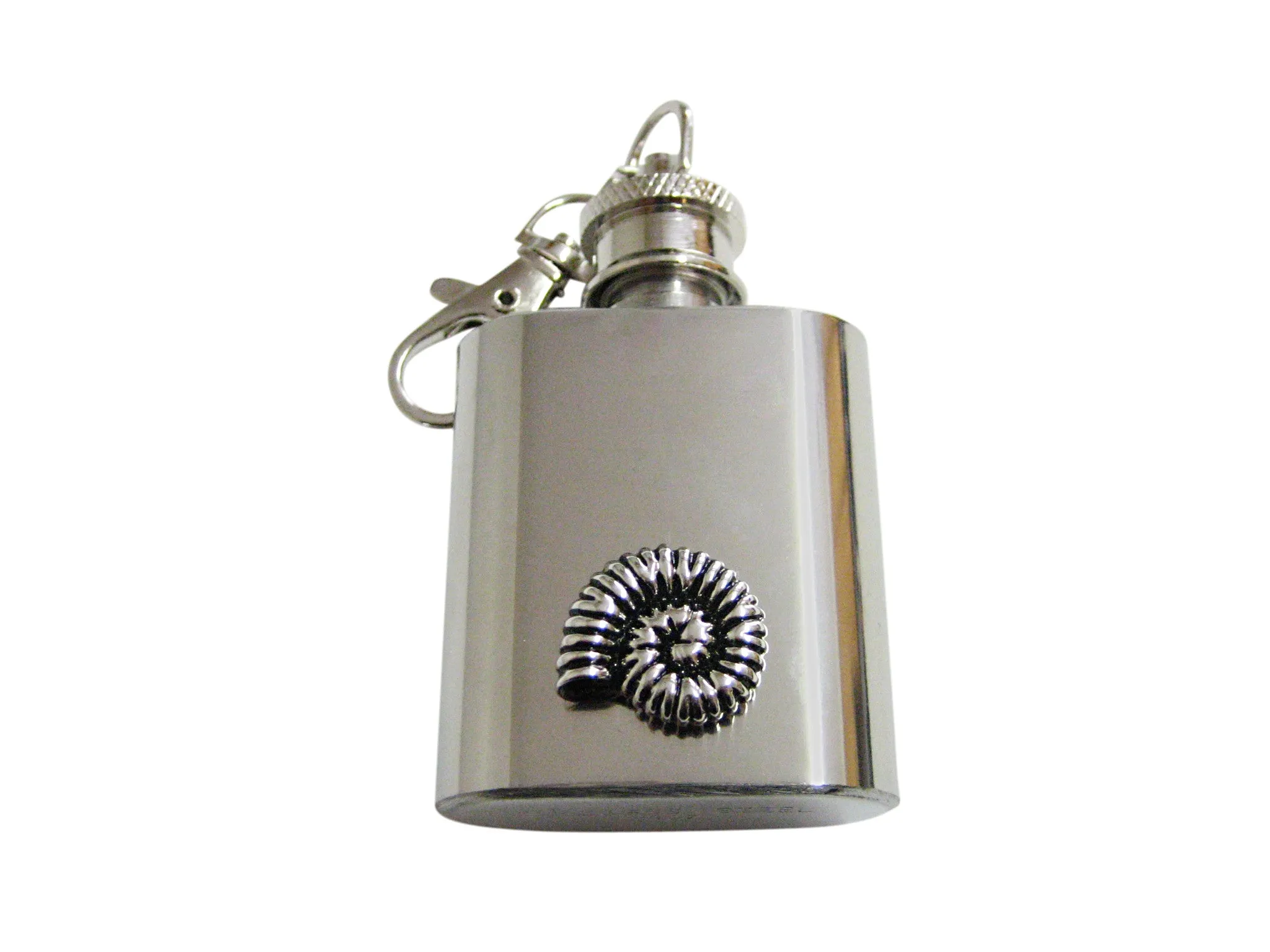 Textured Ammonite Fossil Design 1 Oz. Stainless Steel Key Chain Flask