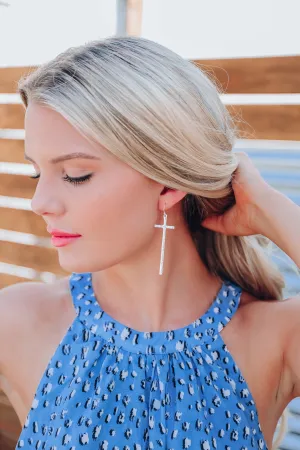 Textured Cross Earrings - Silver