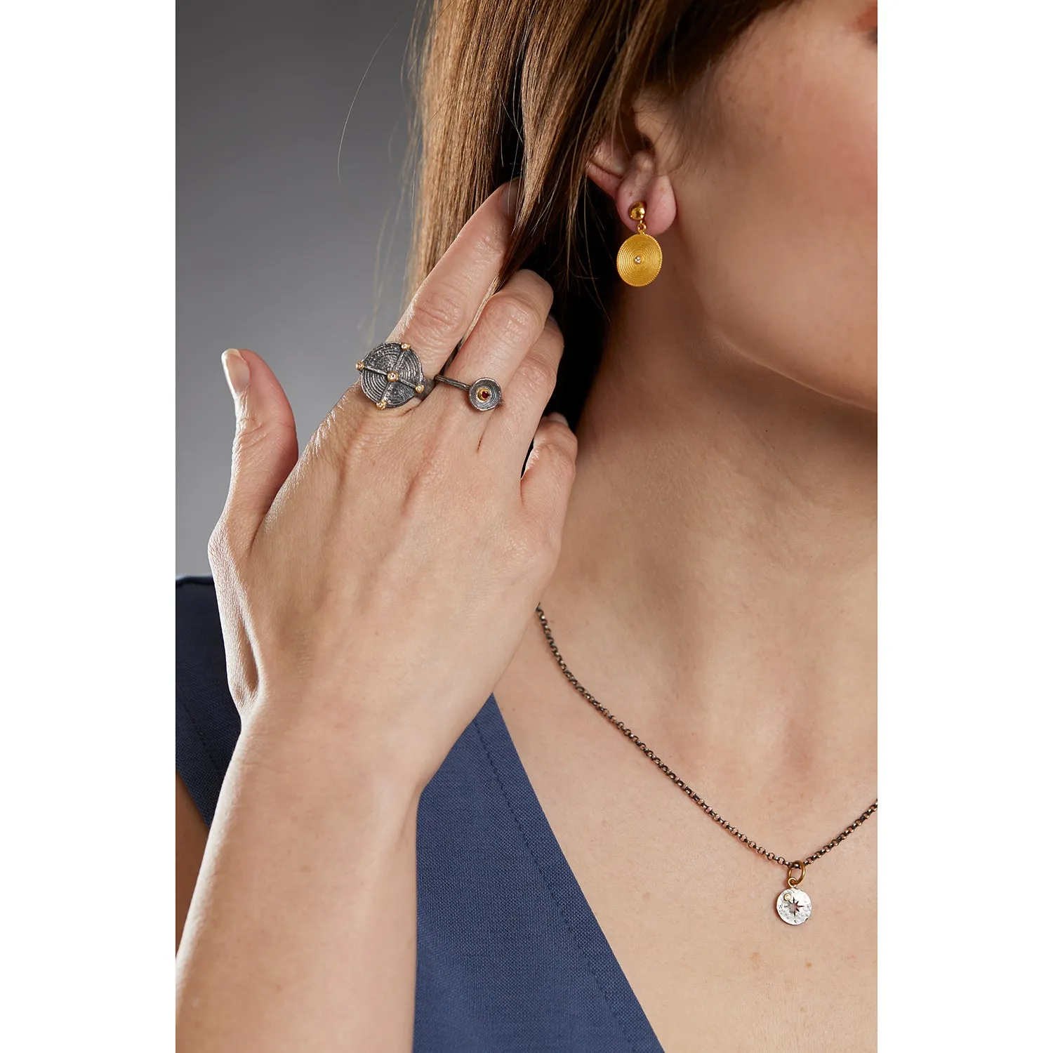 Textured Golden Disk Earrings