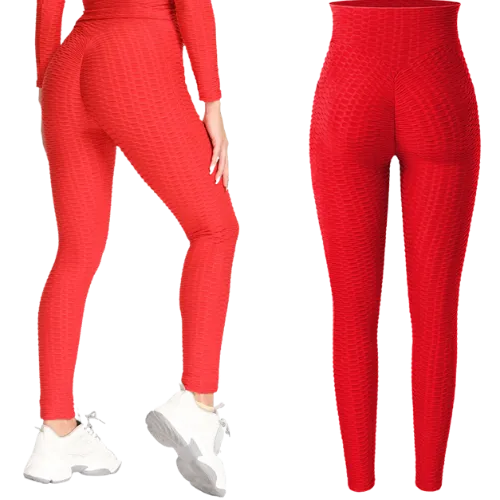 Textured High Rise Leggings - Gray With Pockets
