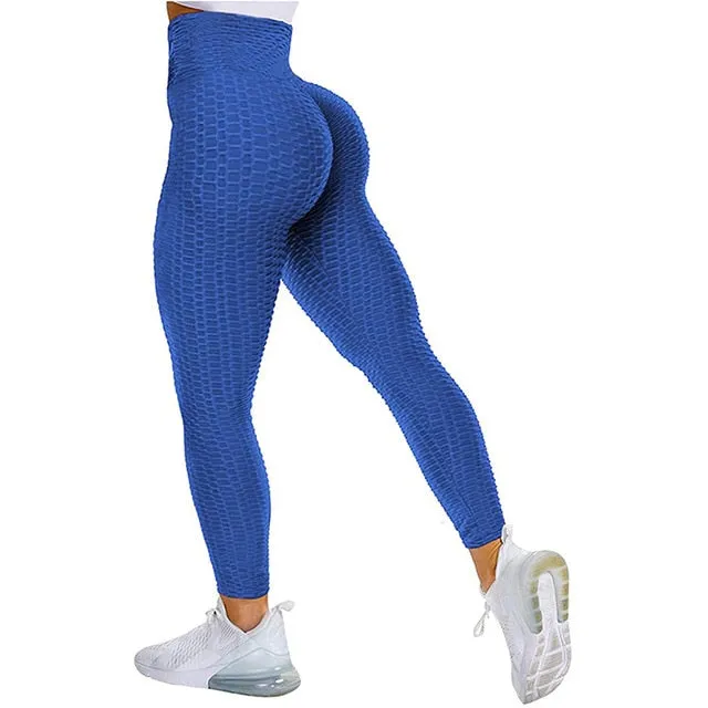 Textured High Rise Leggings - Pink With Pockets