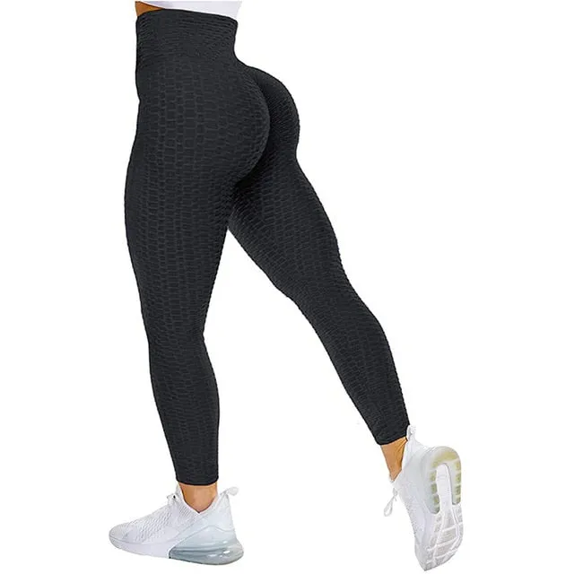Textured High Rise Leggings - Pink With Pockets