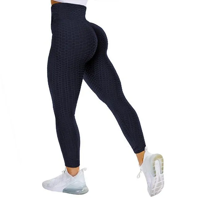 Textured High Rise Leggings - Pink With Pockets