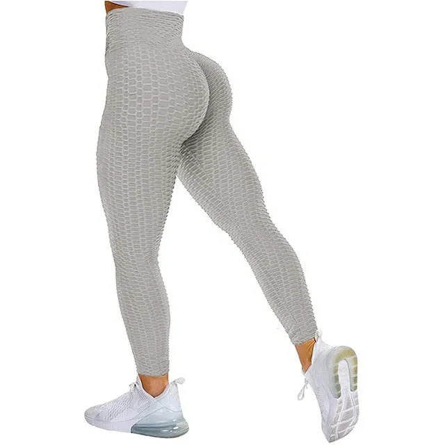 Textured High Rise Leggings - Pink With Pockets