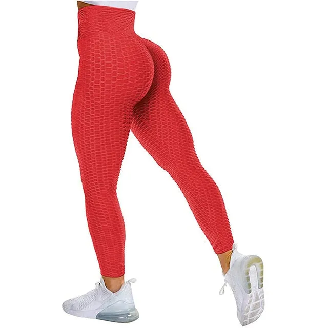 Textured High Rise Leggings - Pink With Pockets