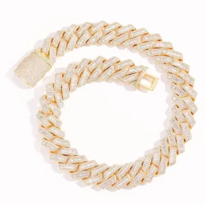 The Proud Moment® - 20mm Baguette Cut Moissanite Diamond Prong Cuban Link Chain in 14K Gold