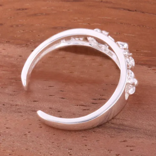 Three Plumeria with Clear CZ See Through Toe Ring