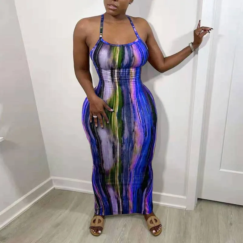 Tie Dye Print Backless Maxi Dress