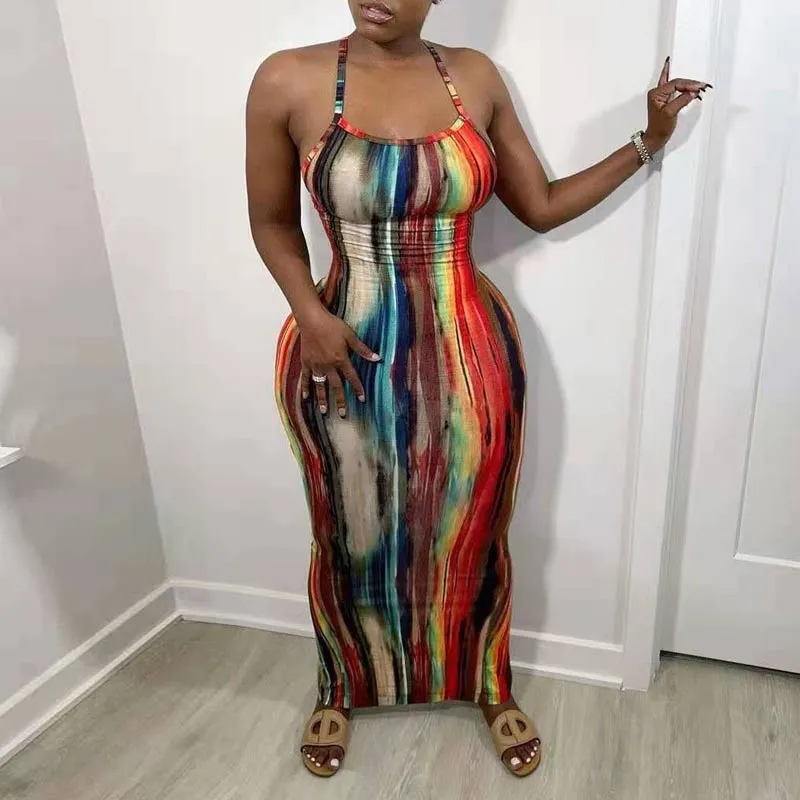 Tie Dye Print Backless Maxi Dress