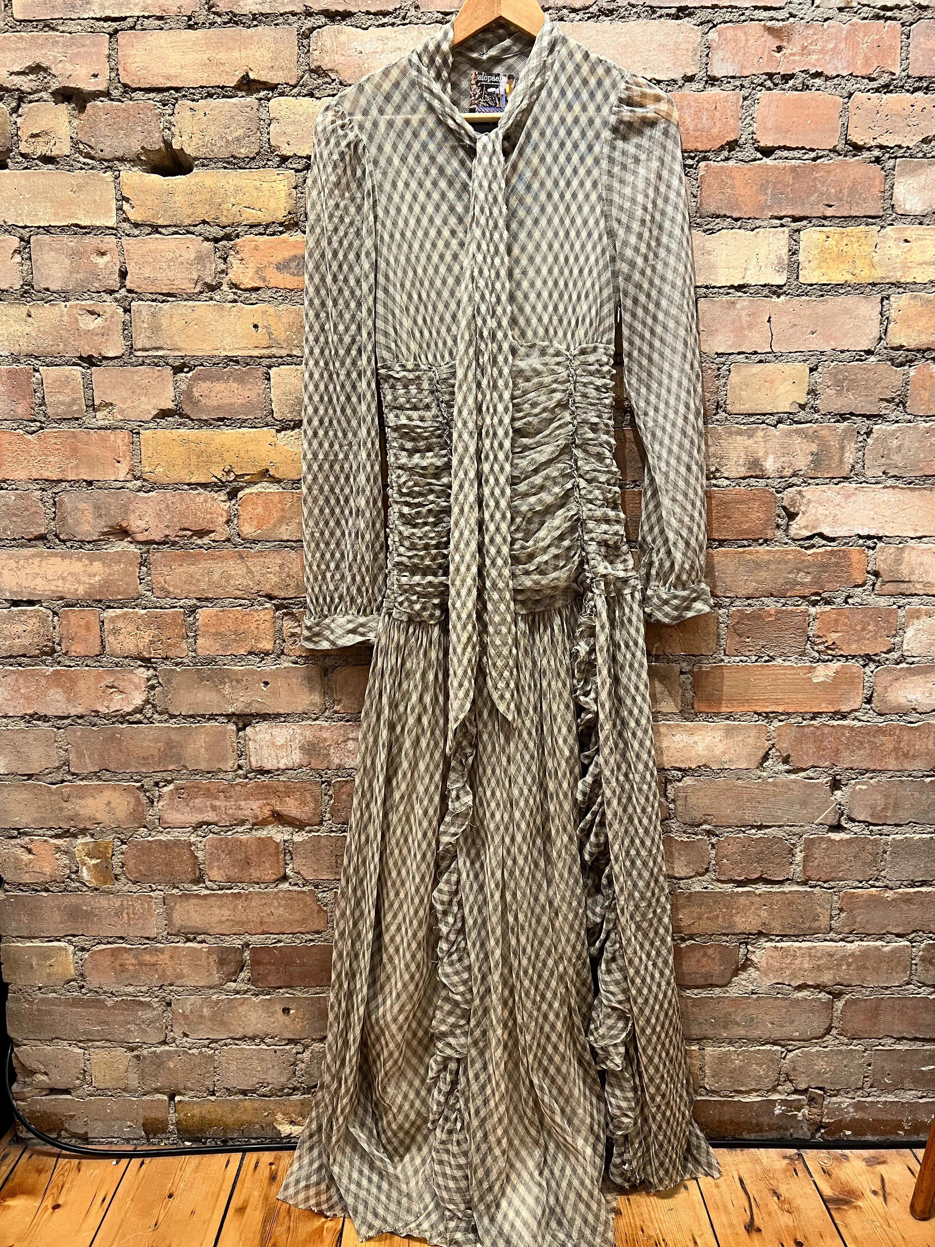 Tory Burch Beige Checked Maxi Dress with Sequin Detailing - Size S/M