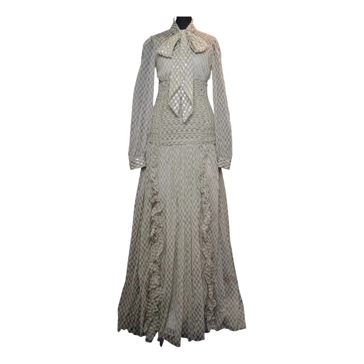 Tory Burch Beige Checked Maxi Dress with Sequin Detailing - Size S/M